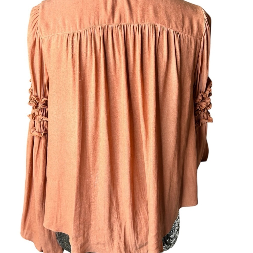 Free People Blouse Ruffle Button Sleeve Size X-Small Blousey Semi Sheer - Picture 3 of 6